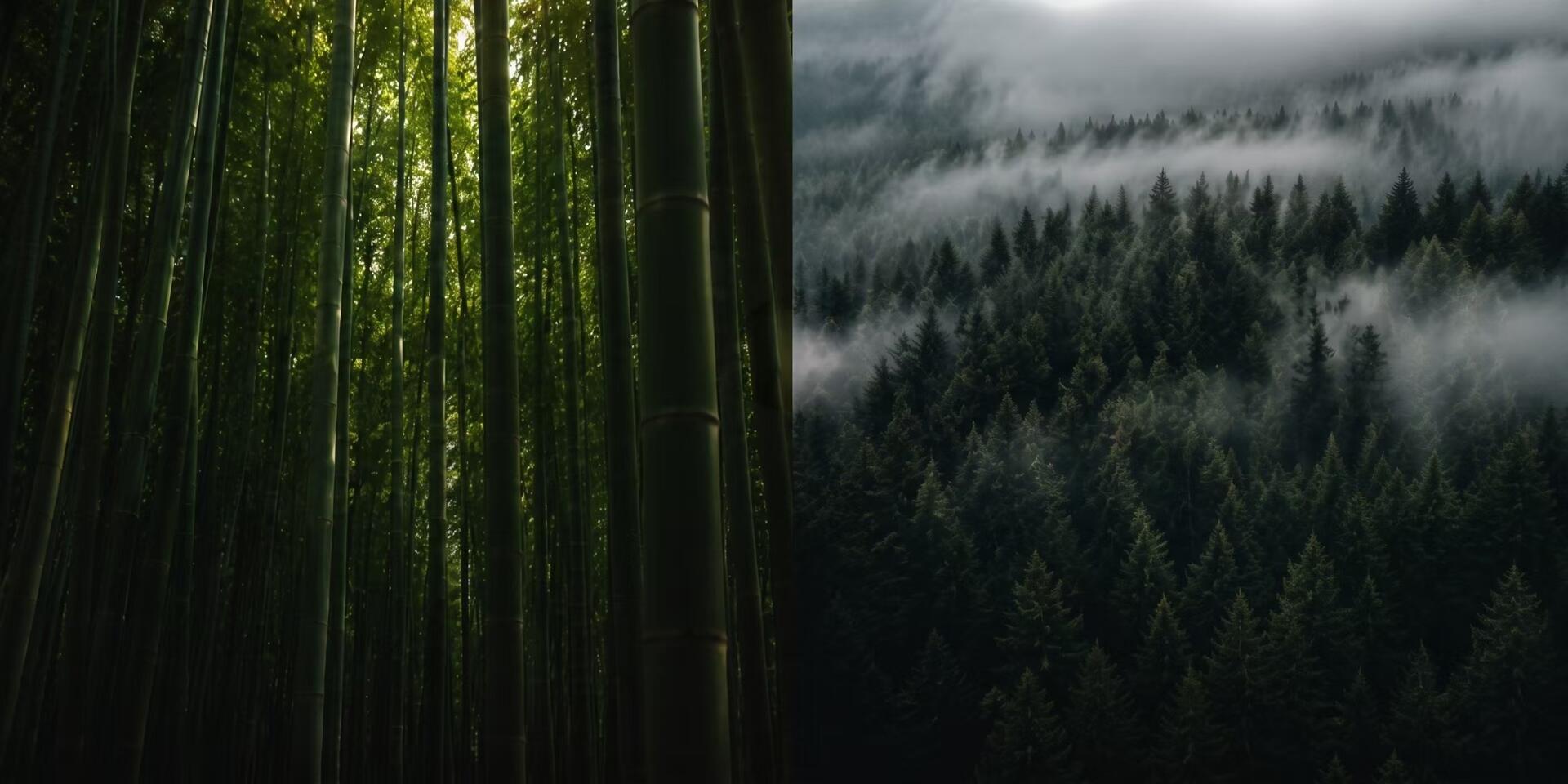 Bamboo stalks (left) vs softwood forest (right)